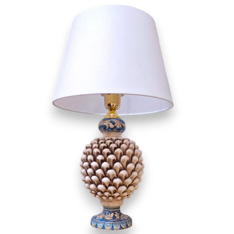 Caltagirone keramiklampa i tallkotte, ca 50 x 30 cm. Antikvit, fot med barockdekor i antikblått. - 