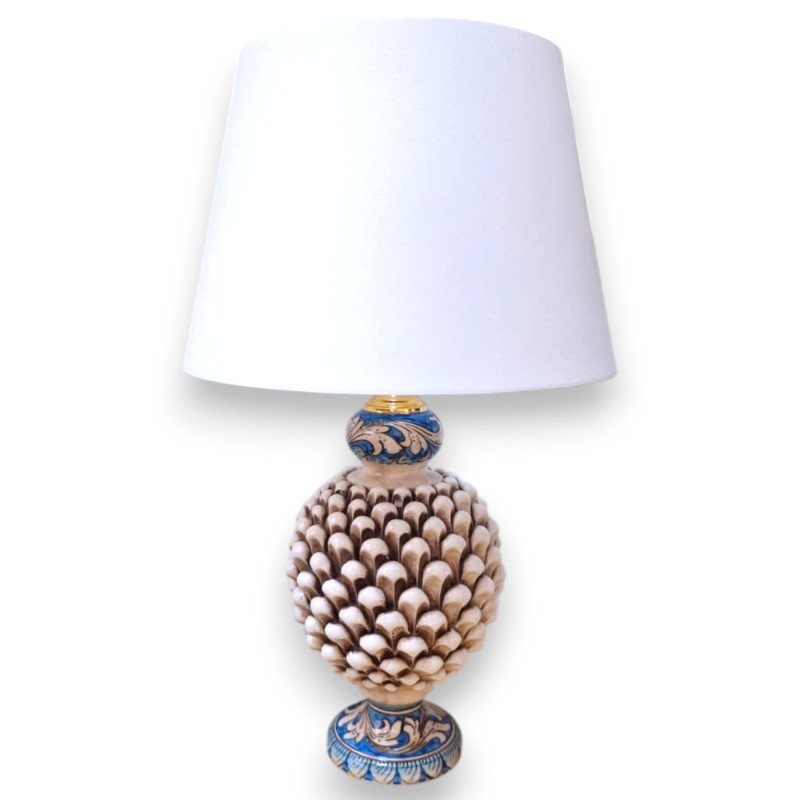 Caltagirone keramiklampa i tallkotte, ca 50 x 30 cm. Antikvit, fot med barockdekor i antikblått. - 