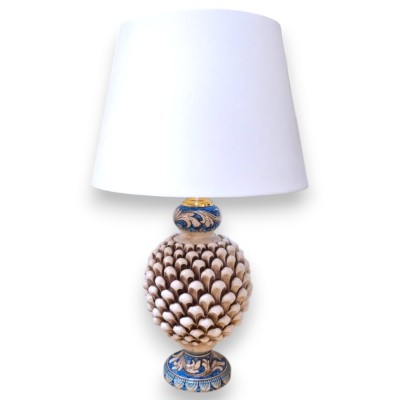 Caltagirone keramiklampa i tallkotte, ca 50 x 30 cm. Antikvit, fot med barockdekor i antikblått. - 