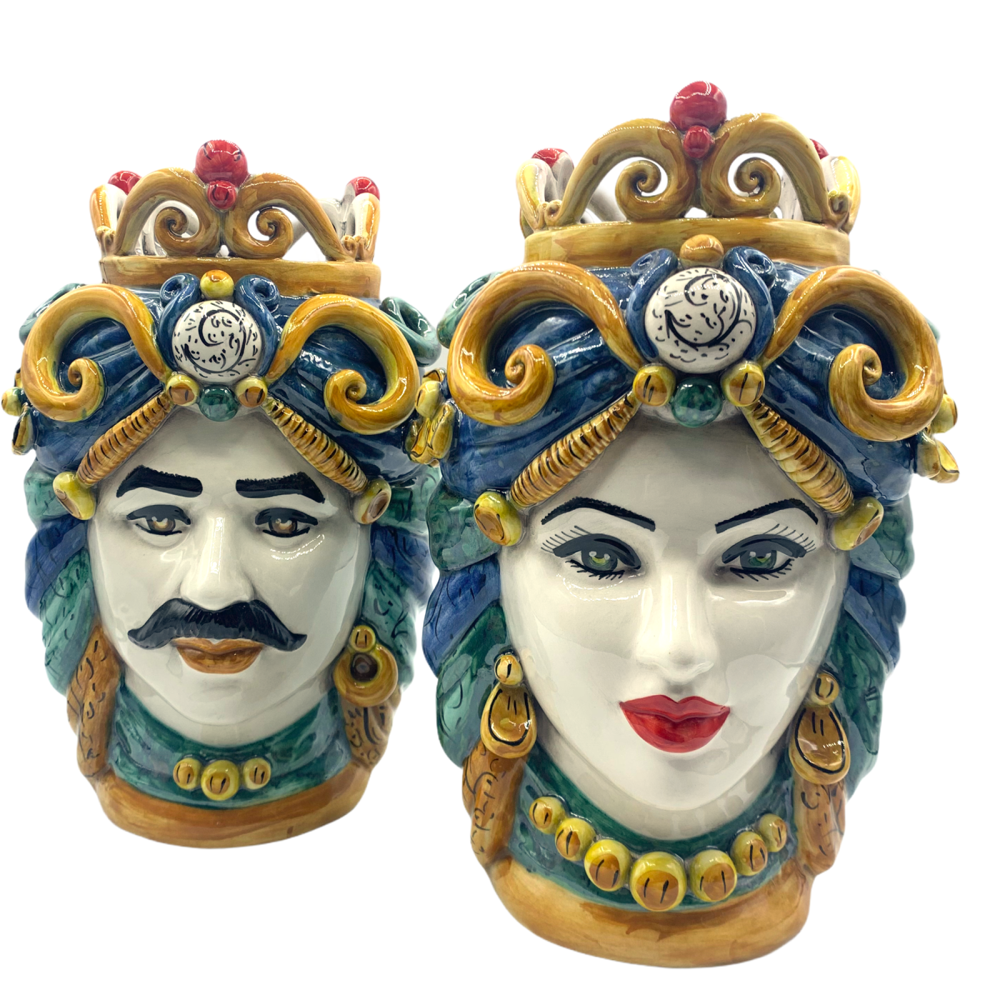 Teste di moro nere con corona a bottoni ceramica siciliana - Mobilia Store  Home & Favours