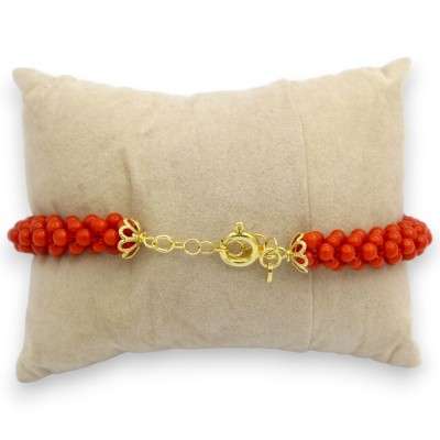 Geflochtenes Rotes Korallenarmband, L ca. 21 cm, 925 Silberverschluss, vergoldet - 