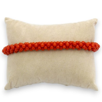 Geflochtenes Rotes Korallenarmband, L ca. 21 cm, 925 Silberverschluss, vergoldet - 