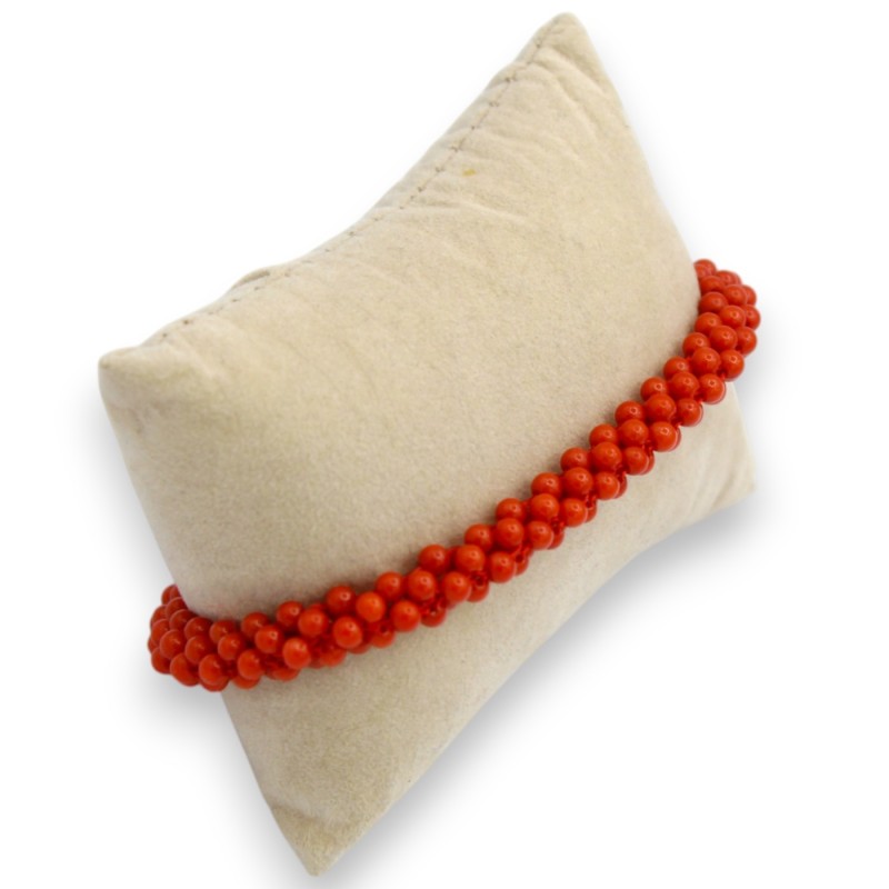 Geflochtenes Rotes Korallenarmband, L ca. 21 cm, 925 Silberverschluss, vergoldet - 