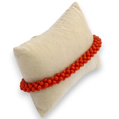 Geflochtenes Rotes Korallenarmband, L ca. 21 cm, 925 Silberverschluss, vergoldet - 