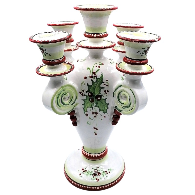 Candélabre à 5 feux en céramique fine sicilienne avec décoration de Noël - Dimensions h35x20 cm - 