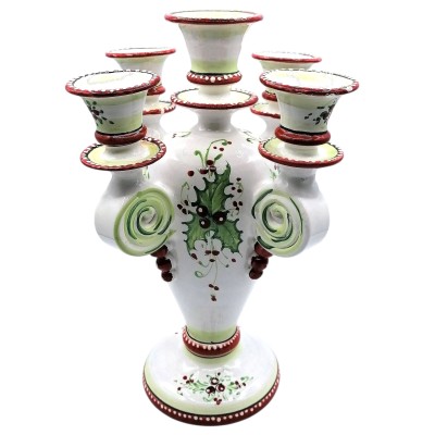 Candélabre à 5 feux en céramique fine sicilienne avec décoration de Noël - Dimensions h35x20 cm - 