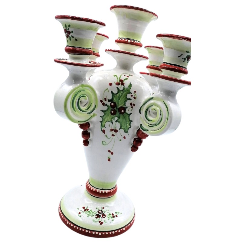 Candélabre à 5 feux en céramique fine sicilienne avec décoration de Noël - Dimensions h35x20 cm - 