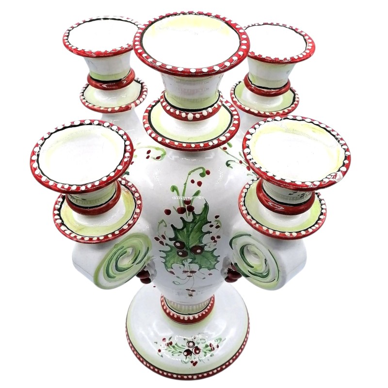 Candélabre à 5 feux en céramique fine sicilienne avec décoration de Noël - Dimensions h35x20 cm - 