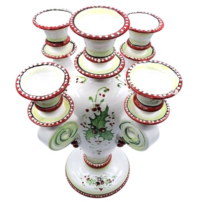 Candélabre à 5 feux en céramique fine sicilienne avec décoration de Noël - Dimensions h35x20 cm - 