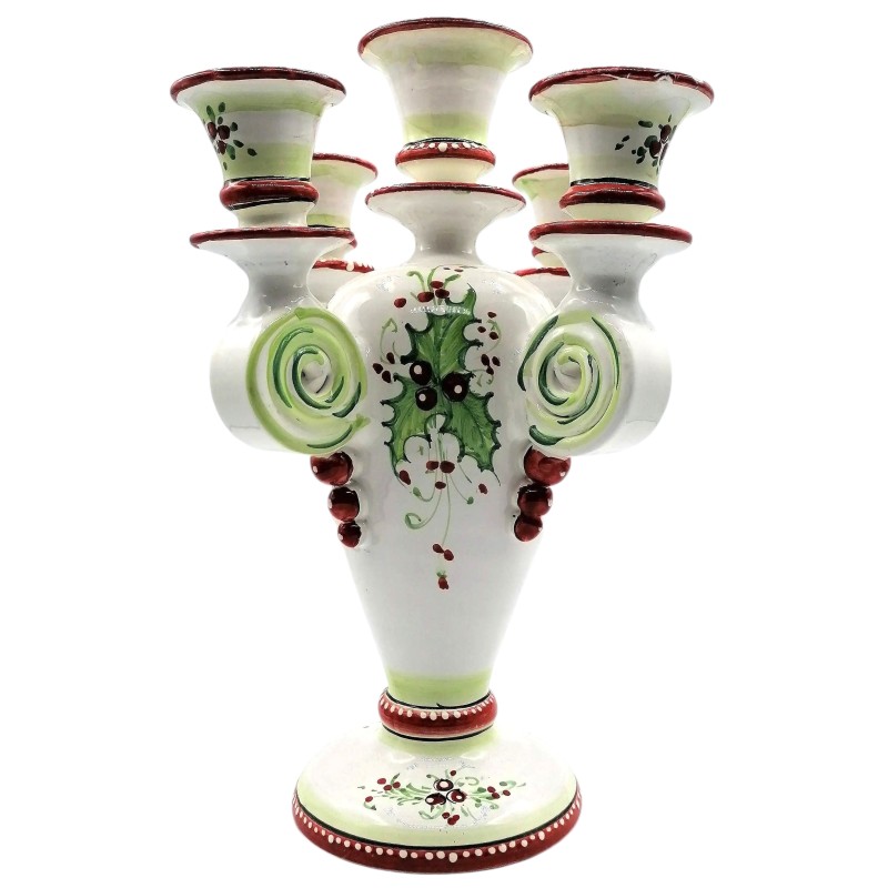Candlestick with 5 burners in fine Sicilian ceramic with Christmas decoration - Dimensions h35x20 cm - 