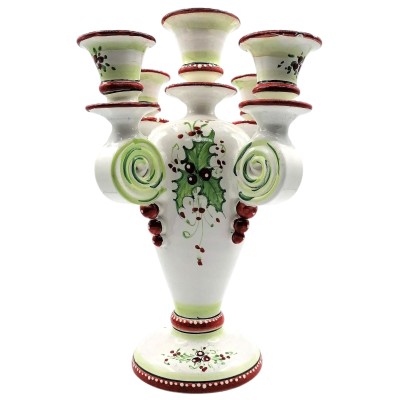 Candlestick with 5 burners in fine Sicilian ceramic with Christmas decoration - Dimensions h35x20 cm - 