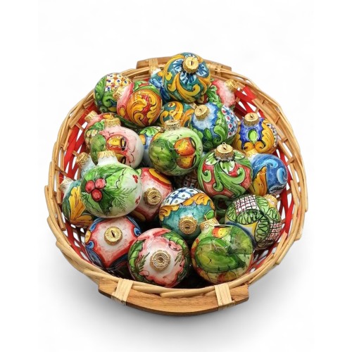 Bola navideña de cerámica fina de Caltagirone (1 pieza) - diámetro 7,5 cm - varias decoraciones - 