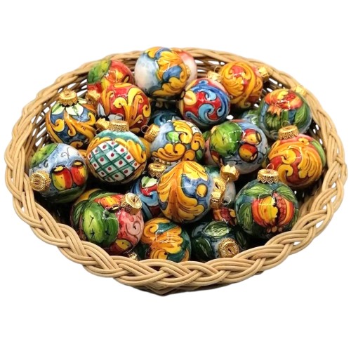 Bola de Natal em cerâmica Caltagirone fina - diâmetro cerca de 6,5 cm - várias decorações -