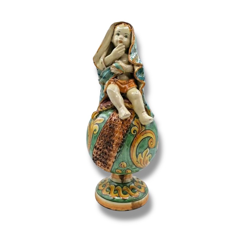 Putto na kulce w ceramicznej ceramicznej Kaltagirone – antykelone szkliwo – kolorowy Zielonyrame - 