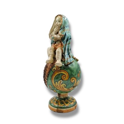 Putto na kulce w ceramicznej ceramicznej Kaltagirone – antykelone szkliwo – kolorowy Zielonyrame - 