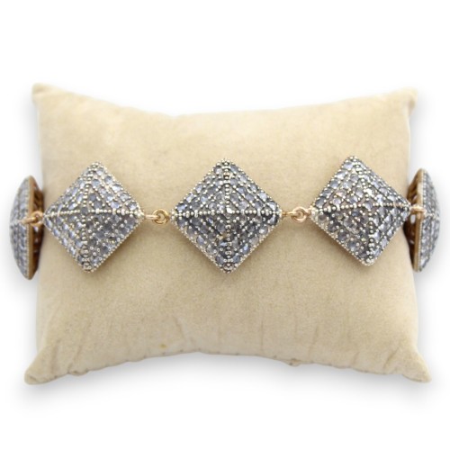 Rhombus Patch Bracelet, Antique Sicilian Style, 925 Rose Silver, 22 cm Long, Burnished Crystals, Lobster Clasp -  2