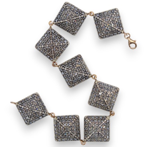 Pulsera de rombos, estilo siciliano antiguo, plata rosa 925, 22 cm de largo, cristales bruñidos, cierre de mosquetón - 