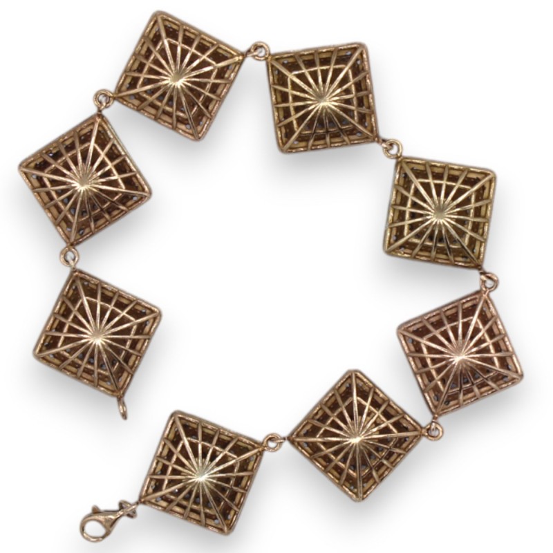 Pulsera de rombos, estilo siciliano antiguo, plata rosa 925, 22 cm de largo, cristales bruñidos, cierre de mosquetón - 