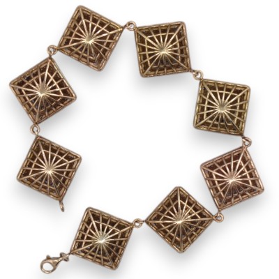 Bracelet losange, style sicilien antique, argent rose 925, longueur 22 cm, cristaux brunis, fermoir mousqueton - 
