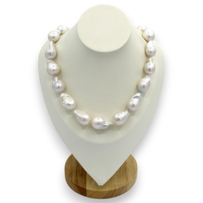 Collier ras du cou avec perles Scaramazze blanches - Longueur environ 45 cm. Fermoir en argent 925 - 