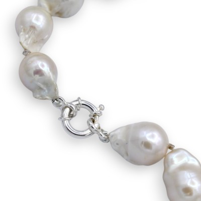 Choker-Halskette mit weißen Scaramazze-Perlen – Länge ca. 45 cm. 925er Silberverschluss - 