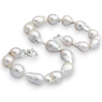 Choker-Halskette mit weißen Scaramazze-Perlen – Länge ca. 45 cm. 925er Silberverschluss - 