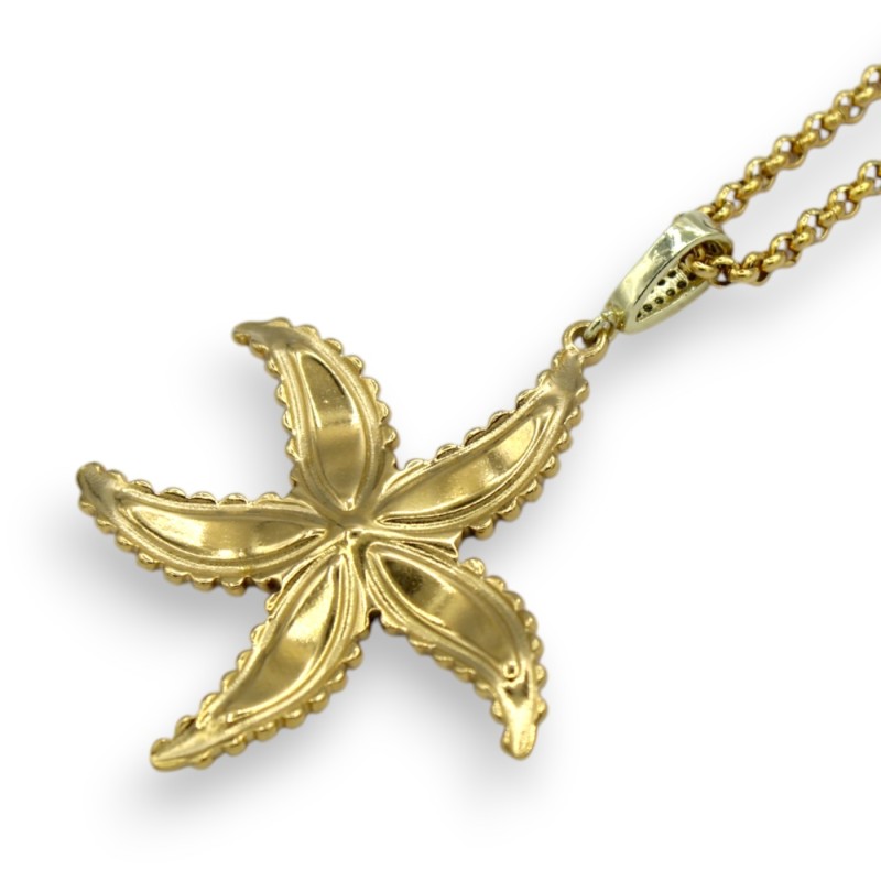 Collana in Acciaio inossidabile placcato oro con ciondolo Fiore Turchese smaltato, L 52 + 5 cm ca. - 