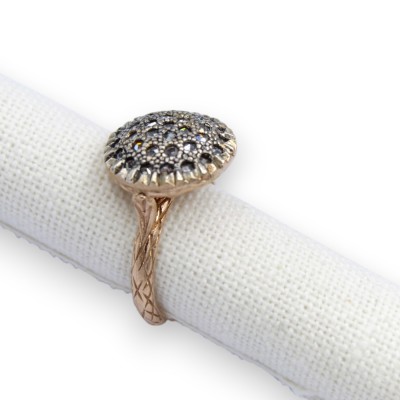 Bague Toppa, style sicilien antique, argent rose 925, cristaux brunis, taille ajustable - 