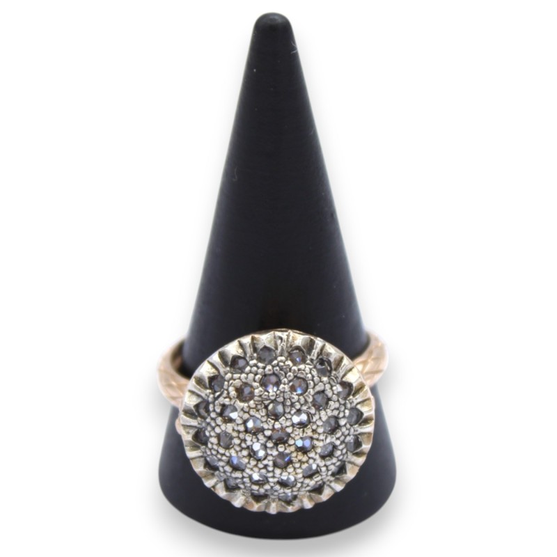 Bague Toppa, style sicilien antique, argent rose 925, cristaux brunis, taille ajustable - 