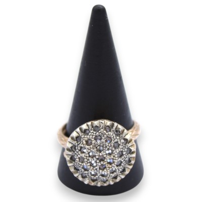 Toppa Ring, Antik Siciliansk Stil, 925 Rosé Silver, Brunerade Kristaller, Justerbar Storlek - 