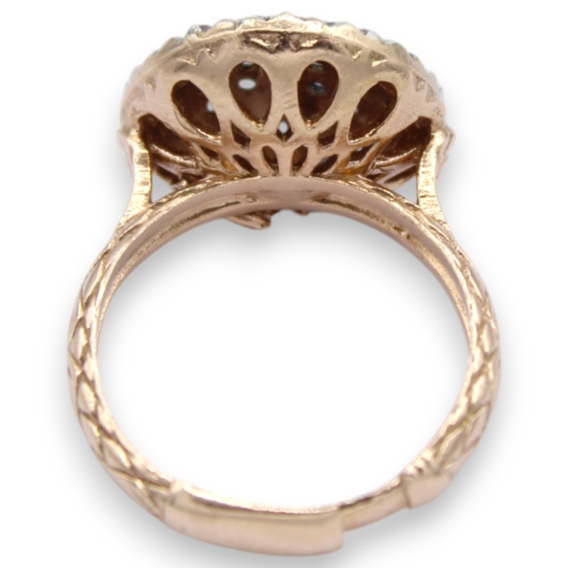 Bague Toppa, style sicilien antique, argent rose 925, cristaux brunis, taille ajustable - 