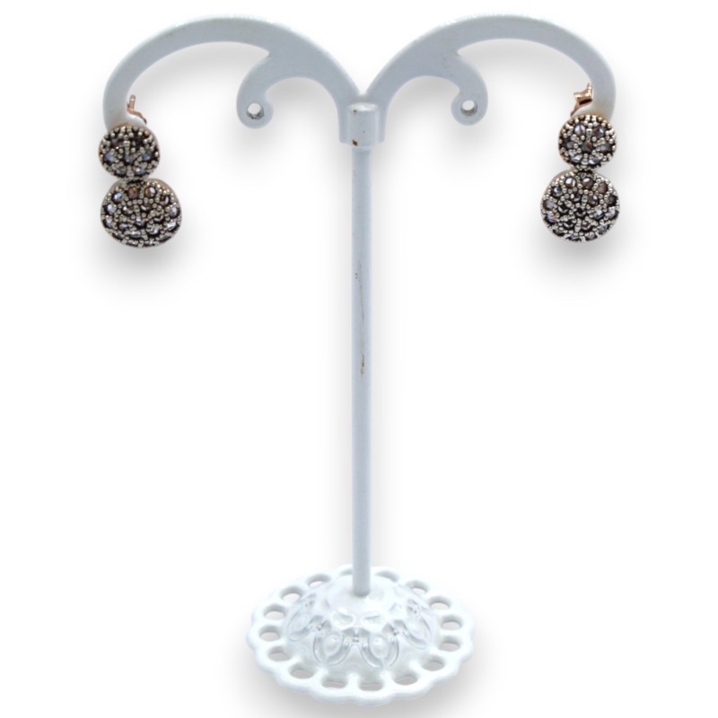 Orecchini Toppa, Stile Antico Siciliano, Argento 925 Rosé - h 2 cm, Cristalli Bruniti - 