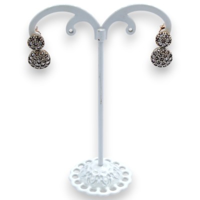 Orecchini Toppa, Stile Antico Siciliano, Argento 925 Rosé - h 2 cm, Cristalli Bruniti - 
