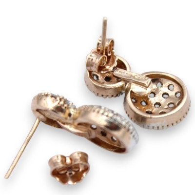 Orecchini Toppa, Stile Antico Siciliano, Argento 925 Rosé - h 2 cm, Cristalli Bruniti - 