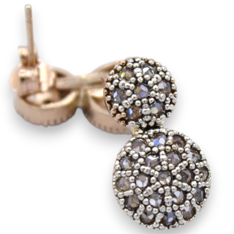 Orecchini Toppa, Stile Antico Siciliano, Argento 925 Rosé - h 2 cm, Cristalli Bruniti - 