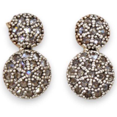 Orecchini Toppa, Stile Antico Siciliano, Argento 925 Rosé - h 2 cm, Cristalli Bruniti - 