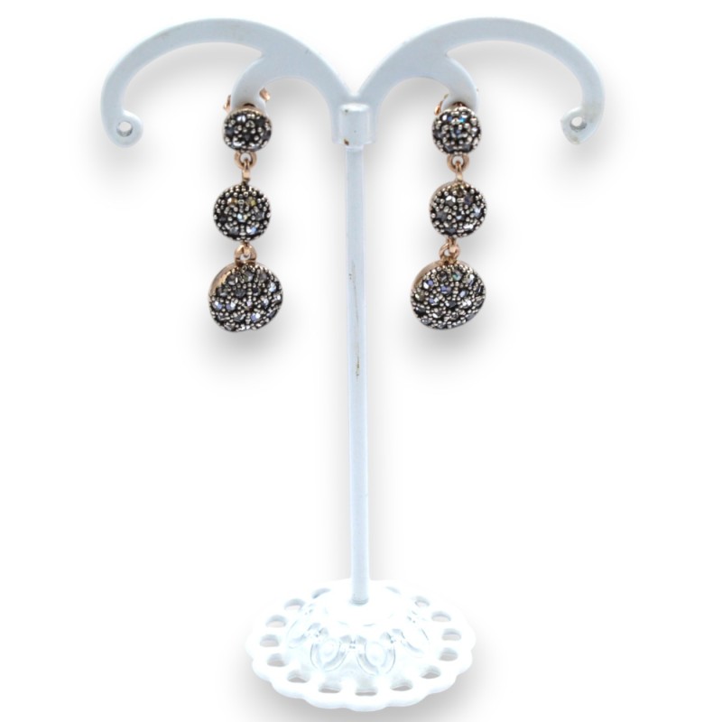 Drop Patch Earrings, Antique Sicilian Style, 925 Rose Silver - Height approx. 3.5 cm. Burnished Crystals - 