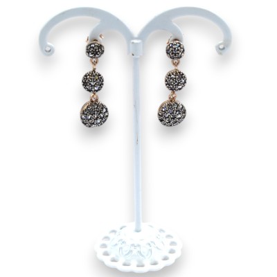 Drop Patch Earrings, Antique Sicilian Style, 925 Rose Silver - Height approx. 3.5 cm. Burnished Crystals - 