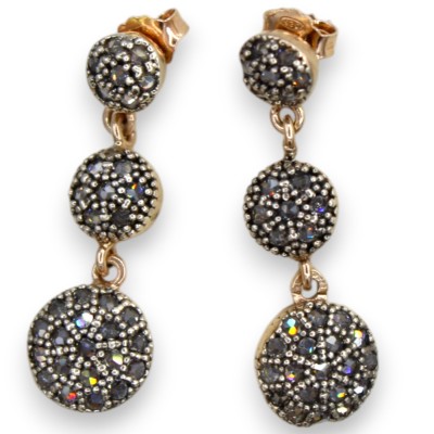 Drop Patch Earrings, Antique Sicilian Style, 925 Rose Silver - Height approx. 3.5 cm. Burnished Crystals - 