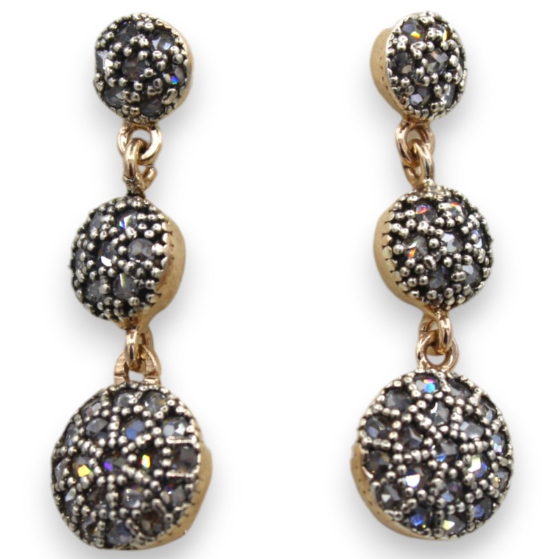 Drop Patch Earrings, Antique Sicilian Style, 925 Rose Silver - Height approx. 3.5 cm. Burnished Crystals - 