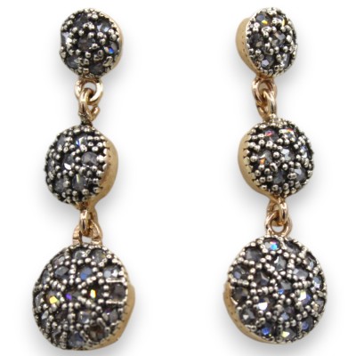 Drop Patch Earrings, Antique Sicilian Style, 925 Rose Silver - Height approx. 3.5 cm. Burnished Crystals - 