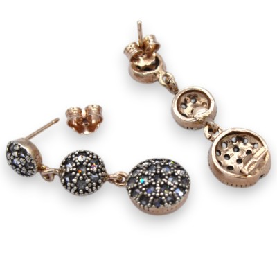Drop Patch Earrings, Antique Sicilian Style, 925 Rose Silver - Height approx. 3.5 cm. Burnished Crystals - 