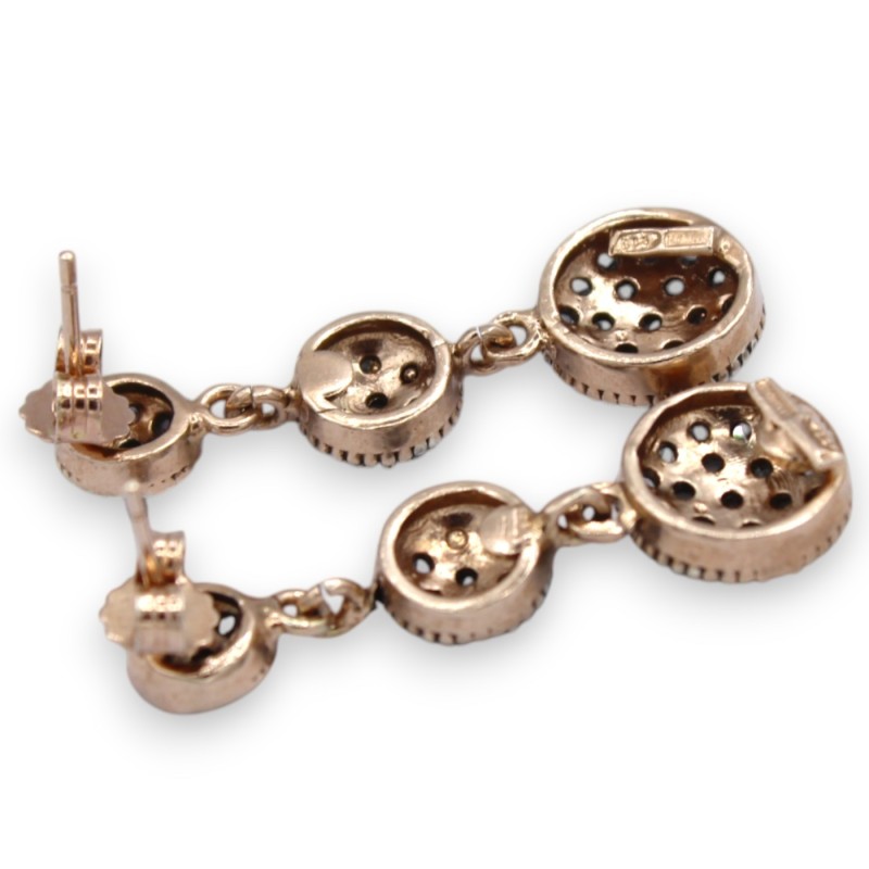 Drop Patch Earrings, Antique Sicilian Style, 925 Rose Silver - Height approx. 3.5 cm. Burnished Crystals - 