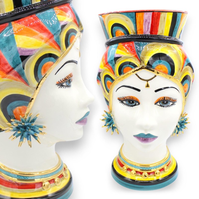 Cabezas de Moros Sicilianos (1 Unidad) aprox. 44 cm de altura, cerámica de Caltagirone, modelo DAFNE, decoración Misson,