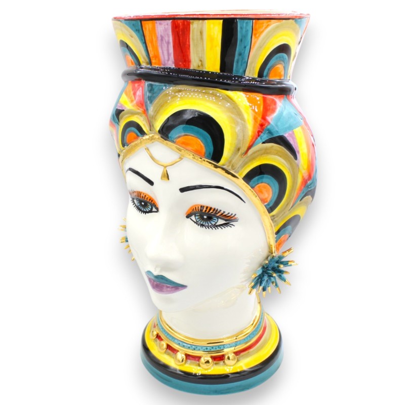 Cabezas de Moros Sicilianos (1 Unidad) aprox. 44 cm de altura, cerámica de Caltagirone, modelo DAFNE, decoración Misson,