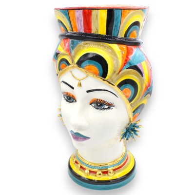 Cabezas de Moros Sicilianos (1 Unidad) aprox. 44 cm de altura, cerámica de Caltagirone, modelo DAFNE, decoración Misson,
