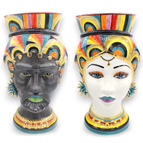 Cabeças mouriscas sicilianas (1 unidade) aprox. 44 cm de altura, cerâmica Caltagirone, modelo DAFNE, decoração Misson, e