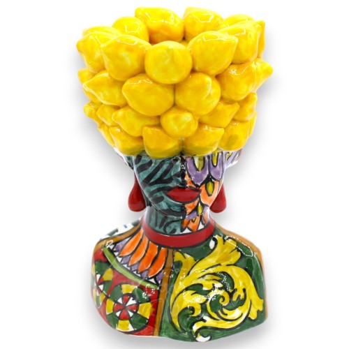 Busto femenino de diseño, cerámica de Caltagirone, aprox. 16 x 11 cm. Corona de limones, decoración moderna multicolor.