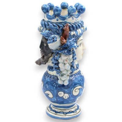 Janus met twee gezichten op een bol, kop met twee gezichten, ca. 24 cm hoog, Caltagirone keramiek, Kroon, Druiven, Grana