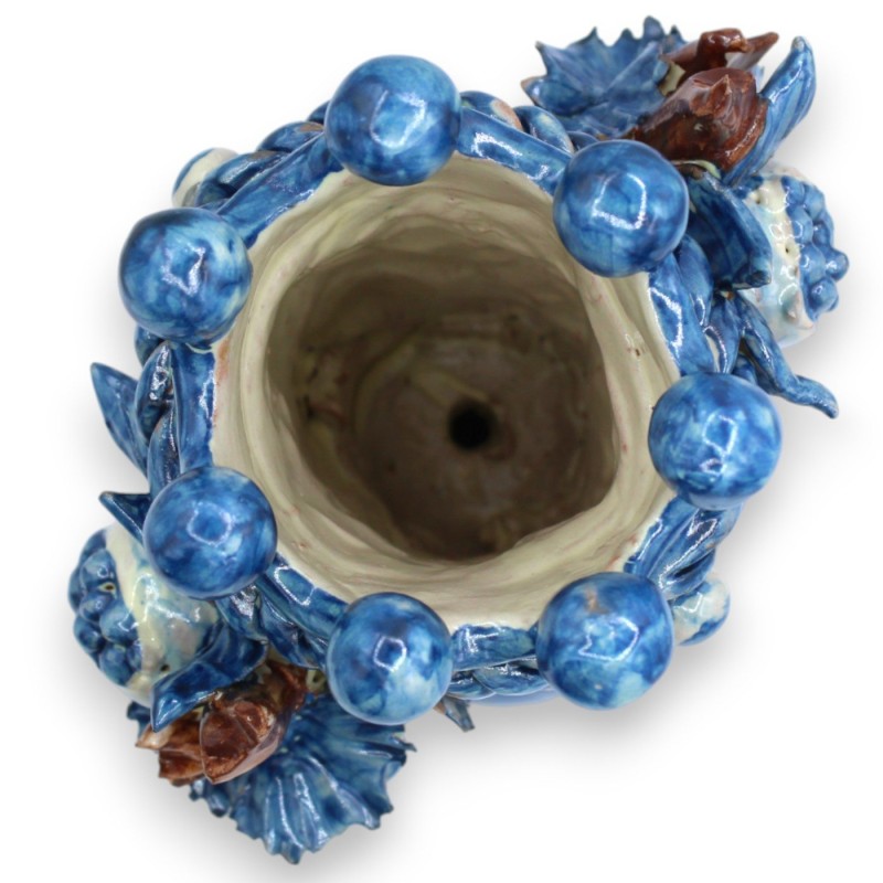Janus met twee gezichten op een bol, kop met twee gezichten, ca. 24 cm hoog, Caltagirone keramiek, Kroon, Druiven, Grana